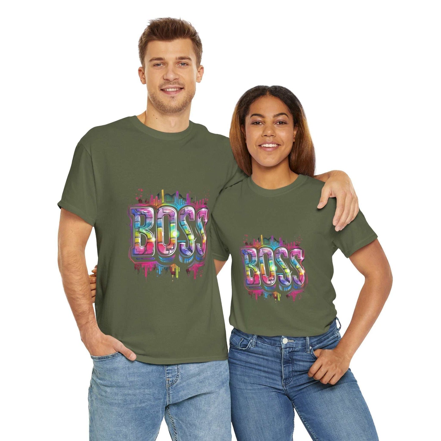 Motivational tee for entrepreneurs, Colorful 'BOSS' Unisex Heavy Cotton Tee - Gift for Entrepreneurs
