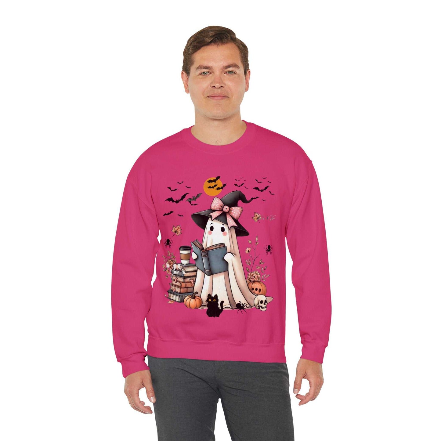 Ghost Book Sweatshirt, Ghost Reading Halloween Shirt with Coffee
