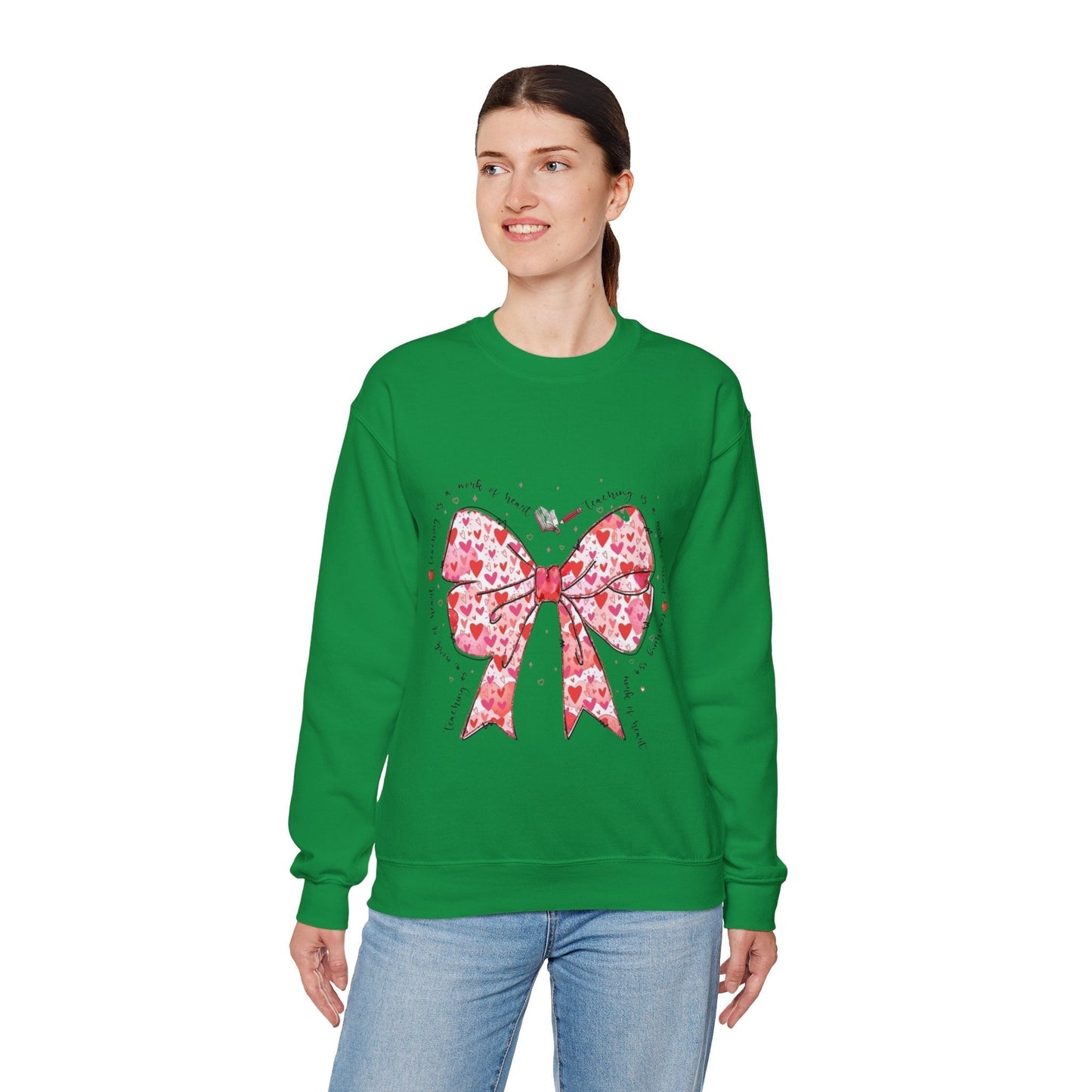 Teaching Is A Work Of Heart Sweatshirt, Coquette Teacher Valentine Gift