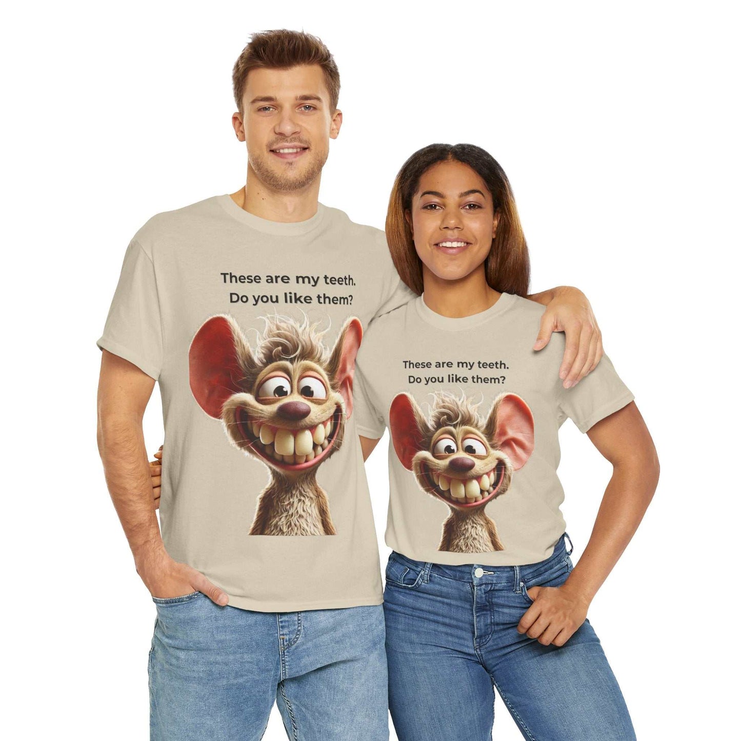 Funny Teeth Cartoon T-Shirt, Cute Unisex Heavy Cotton Tee, Gift for Teens Humor Shirt