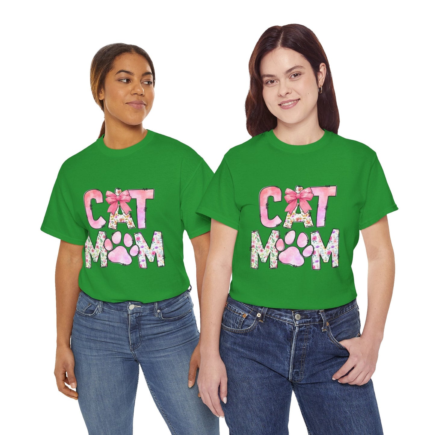 Cat Mom Unisex Heavy Cotton Tee - Floral Design for Pet Lovers