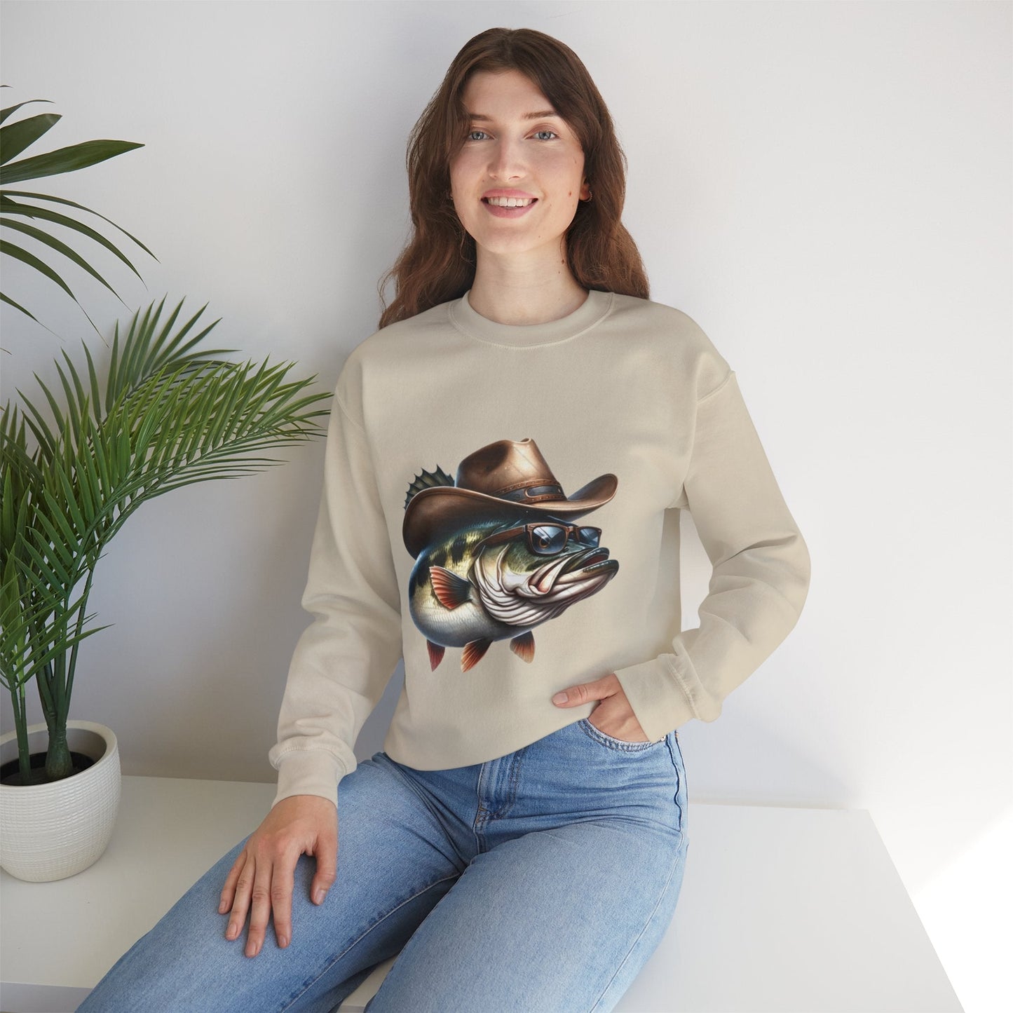 Funny Fishing Bass Cowboy Sweatshirt - Unisex Heavy Blend Crewneck