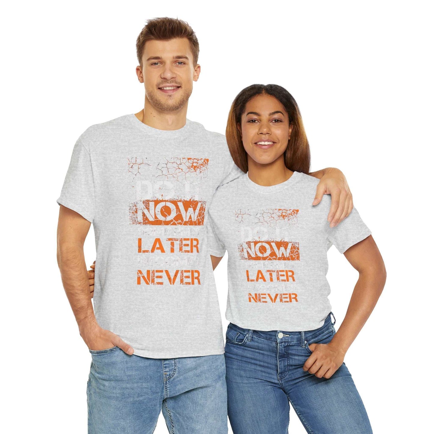 Motivational Unisex Heavy Cotton Tee - "Do It Now, Later, Never" - Perfect for Daily Wear
