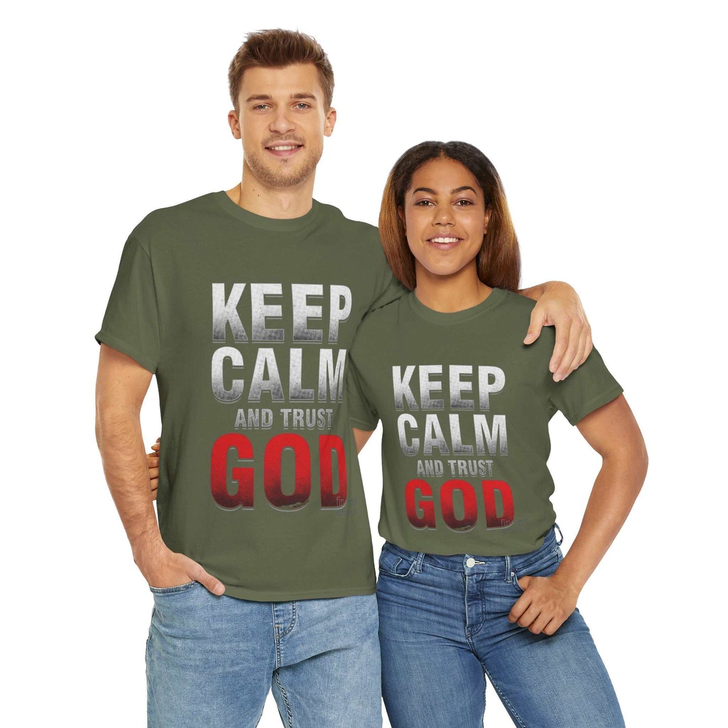 Inspirational Unisex Heavy Cotton Tee, Keep Calm and Trust God T-Shirt