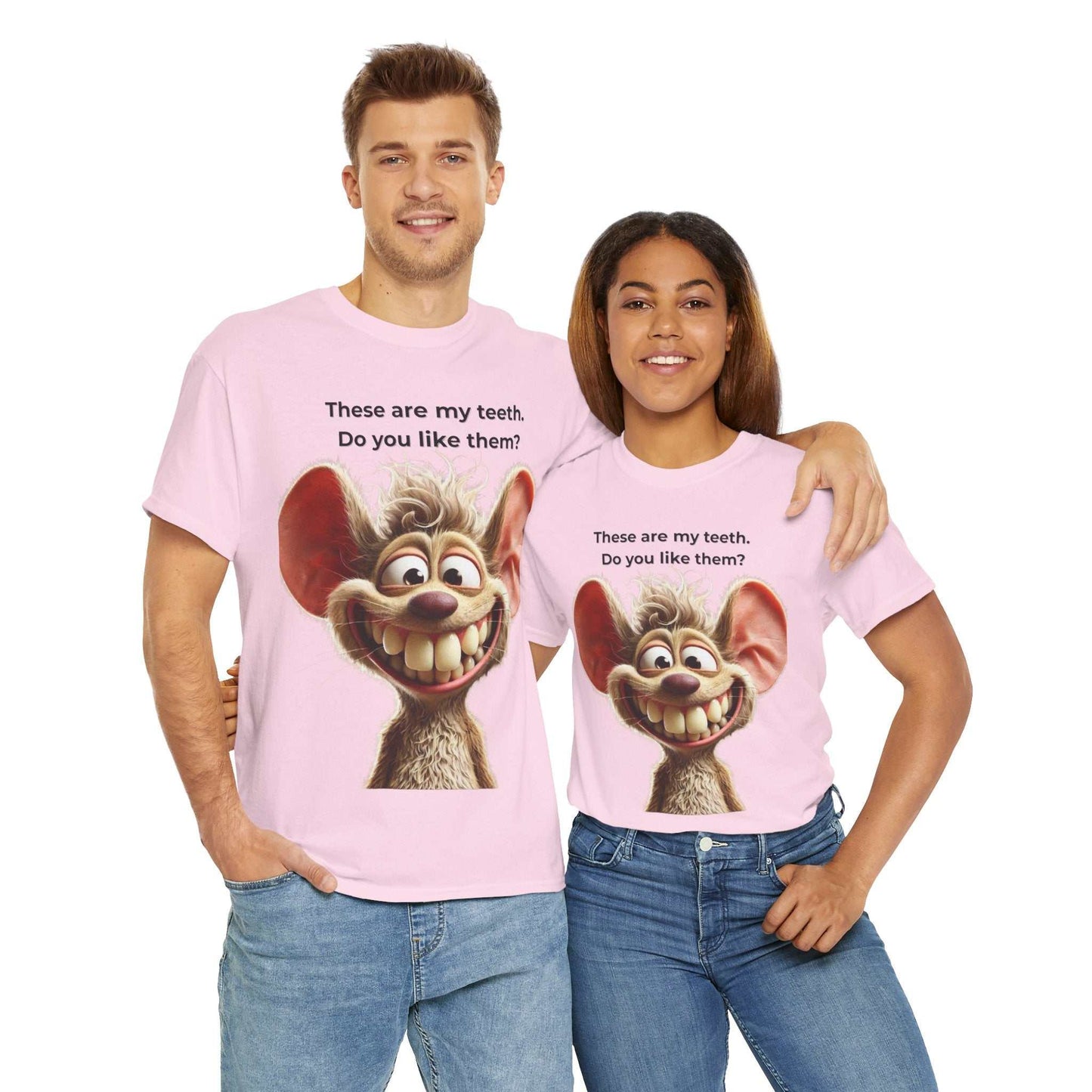 Funny Teeth Cartoon T-Shirt, Cute Unisex Heavy Cotton Tee, Gift for Teens Humor Shirt
