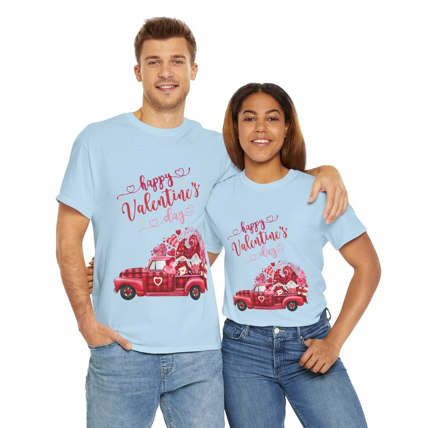 Valentines Day Truck Hearts T-Shirt with cute love car design, featuring a vintage truck and hearts, perfect for celebrating love.