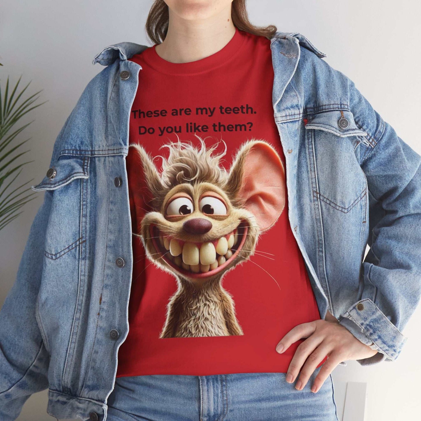 Funny Teeth Cartoon T-Shirt, Cute Unisex Heavy Cotton Tee, Gift for Teens Humor Shirt