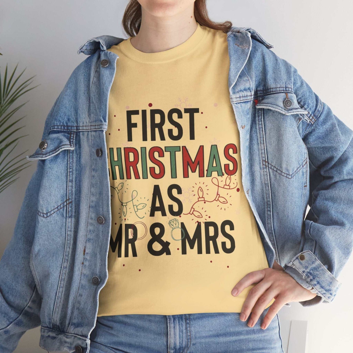 First Christmas as Mr and Mrs shirt, couple Christmas gift, festive yellow tee.