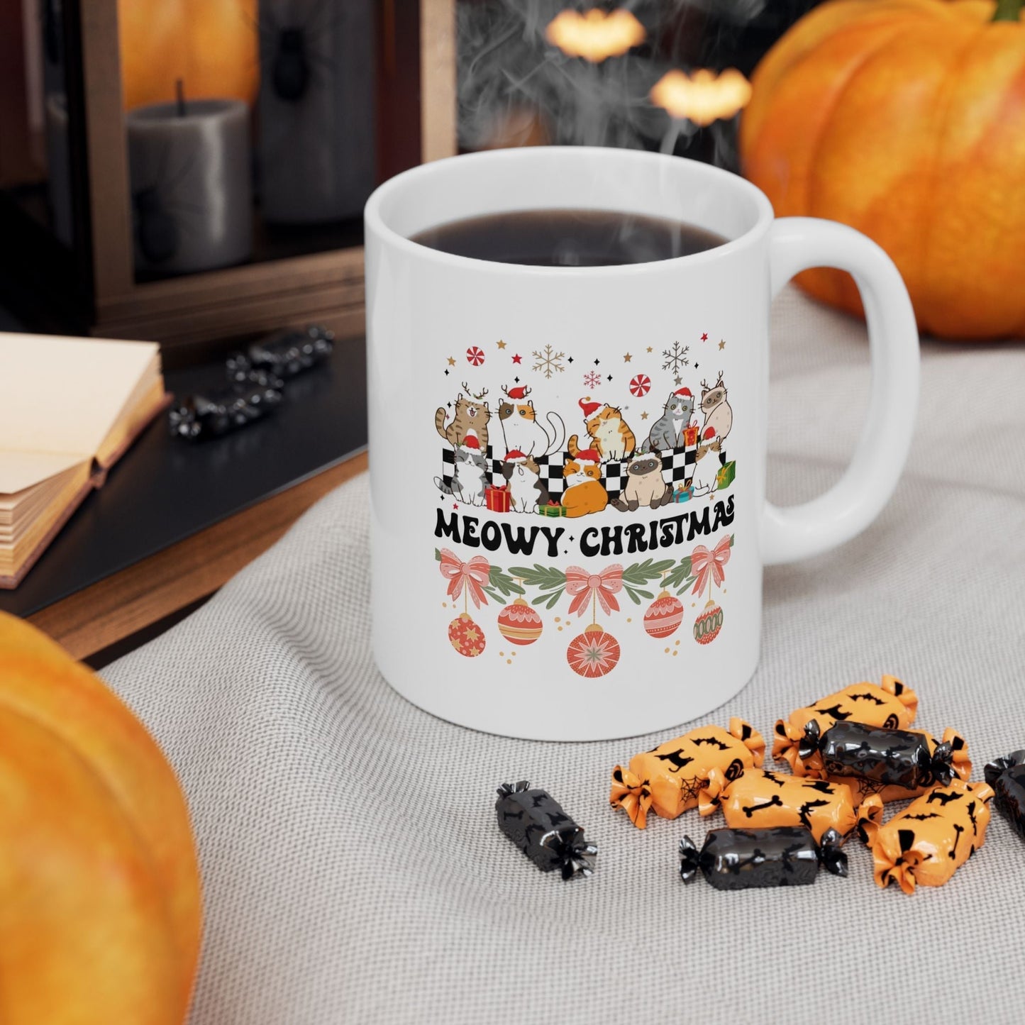 Meowy Christmas Mugs, Cat Lover Christmas Gift