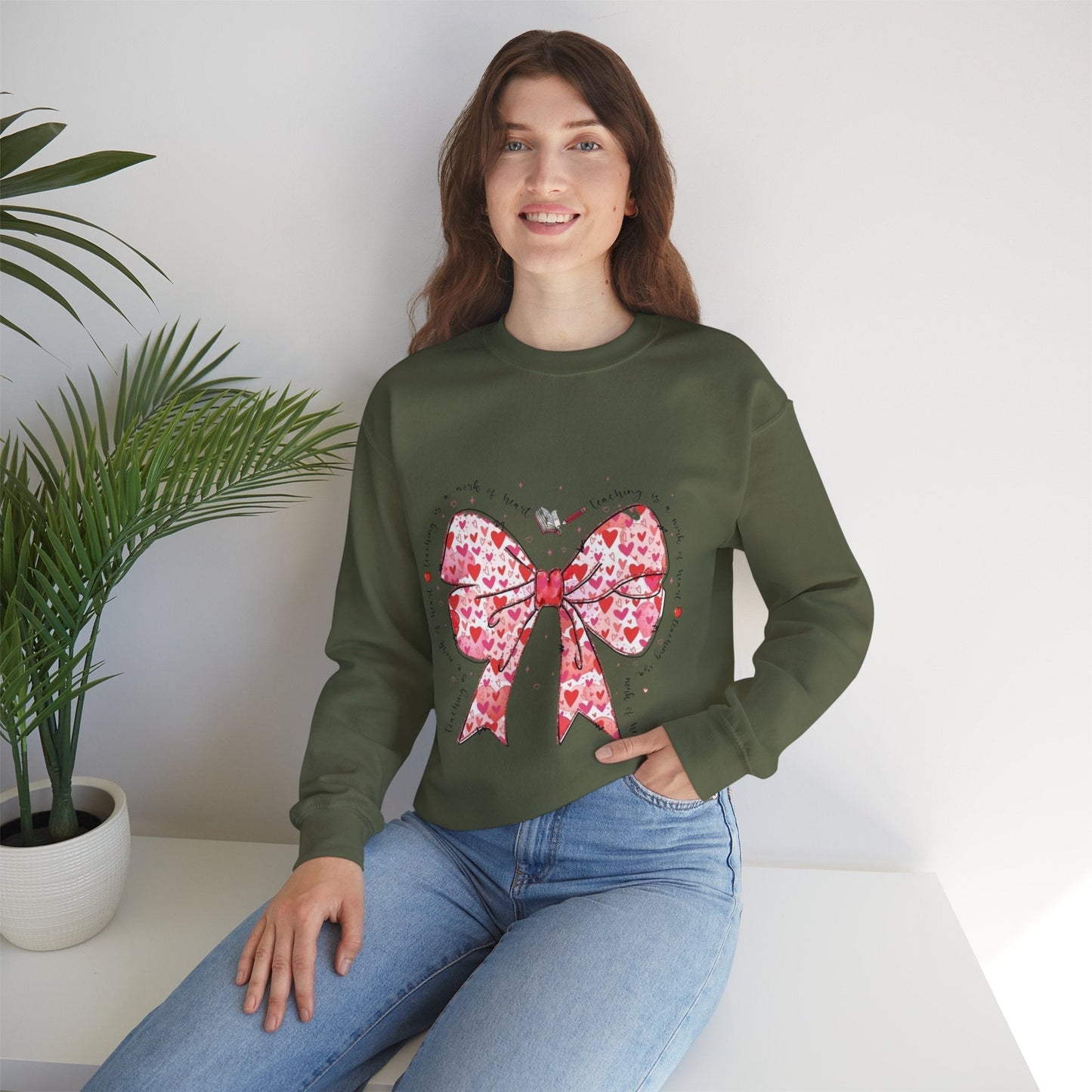 Teaching Is A Work Of Heart Sweatshirt, Coquette Teacher Valentine Gift