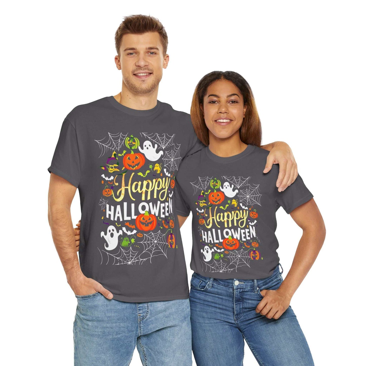 Happy Halloween Unisex Heavy Cotton Tee, Spooky T-Shirt, Fun Costume Gift