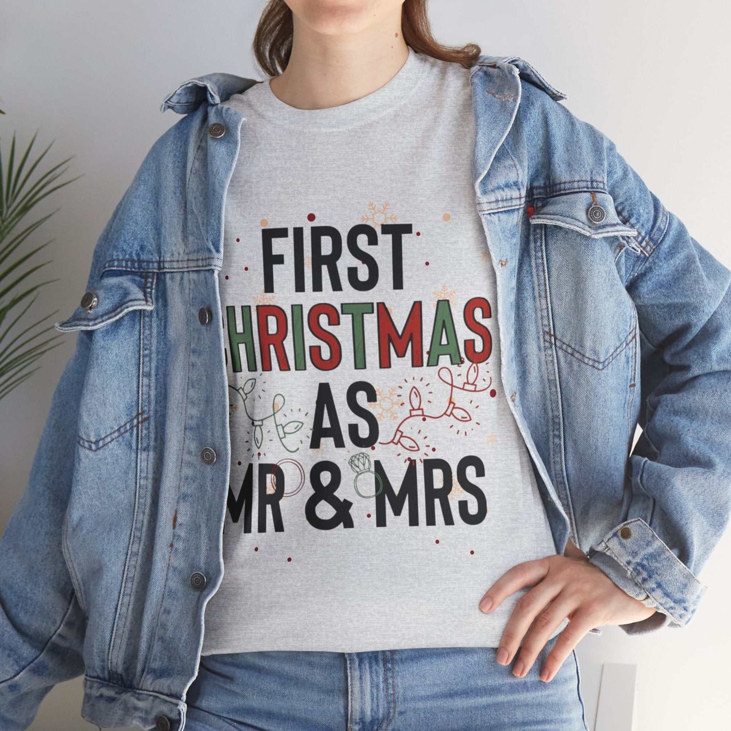 First Christmas as Mr. and Mrs. shirt with festive design, perfect couple Christmas gift.