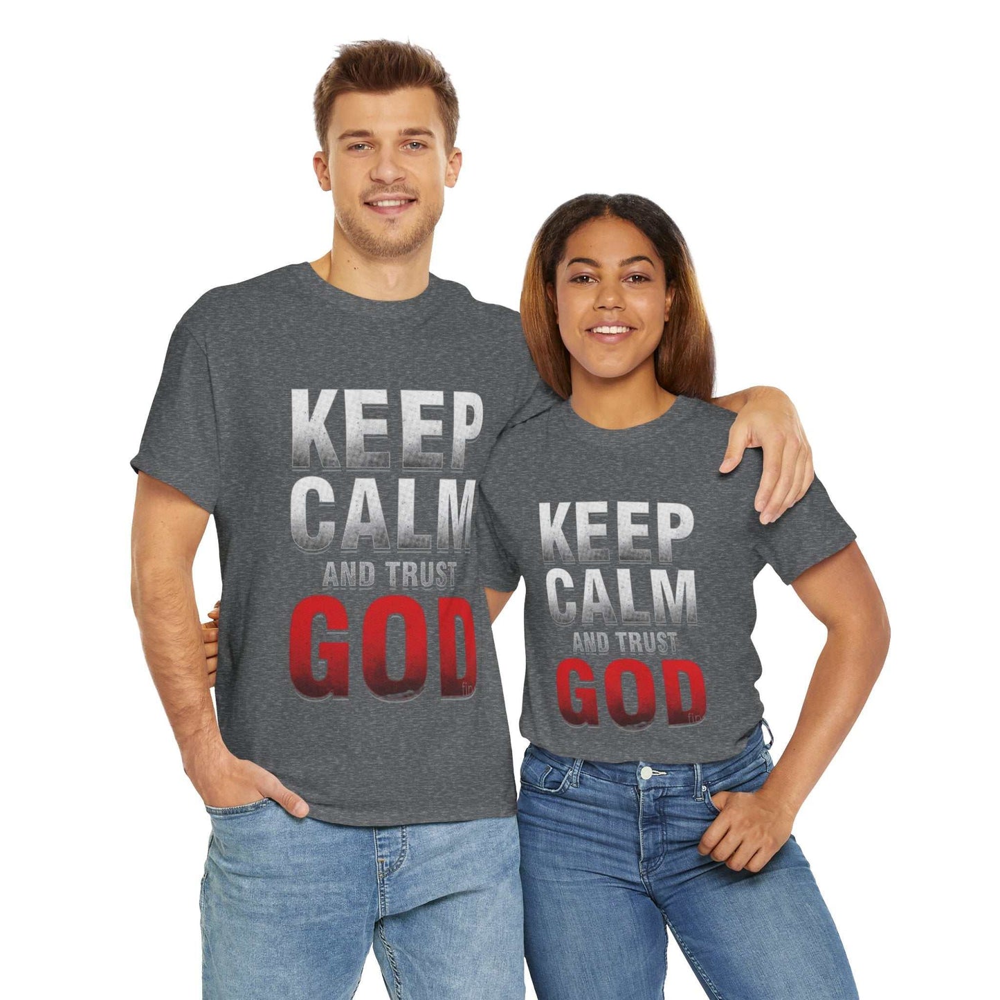 Inspirational Unisex Heavy Cotton Tee, Keep Calm and Trust God T-Shirt