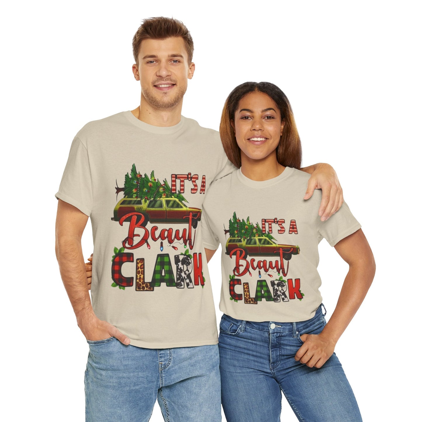 Retro "It's A Beaut Clark" Christmas shirt featuring classic holiday design, perfect for festive celebrations.
