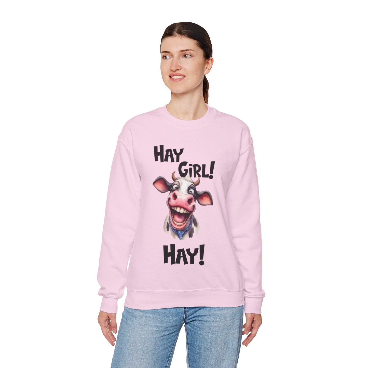 Funny Cow Sweatshirt Hay Girl Hay | Unisex Heavy Blend Crewneck