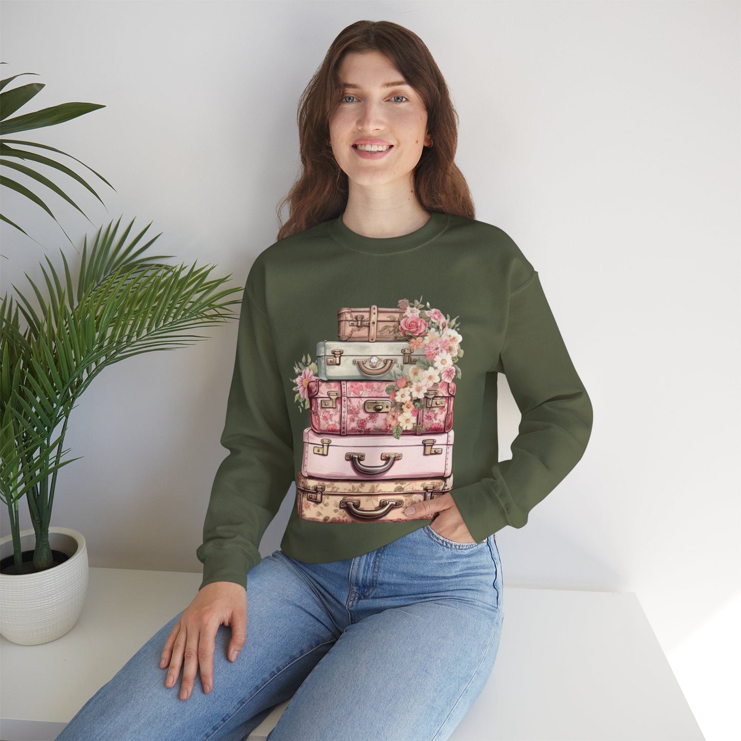 Vintage Floral Luggage Sweatshirt - Cozy Travel Inspired Apparel