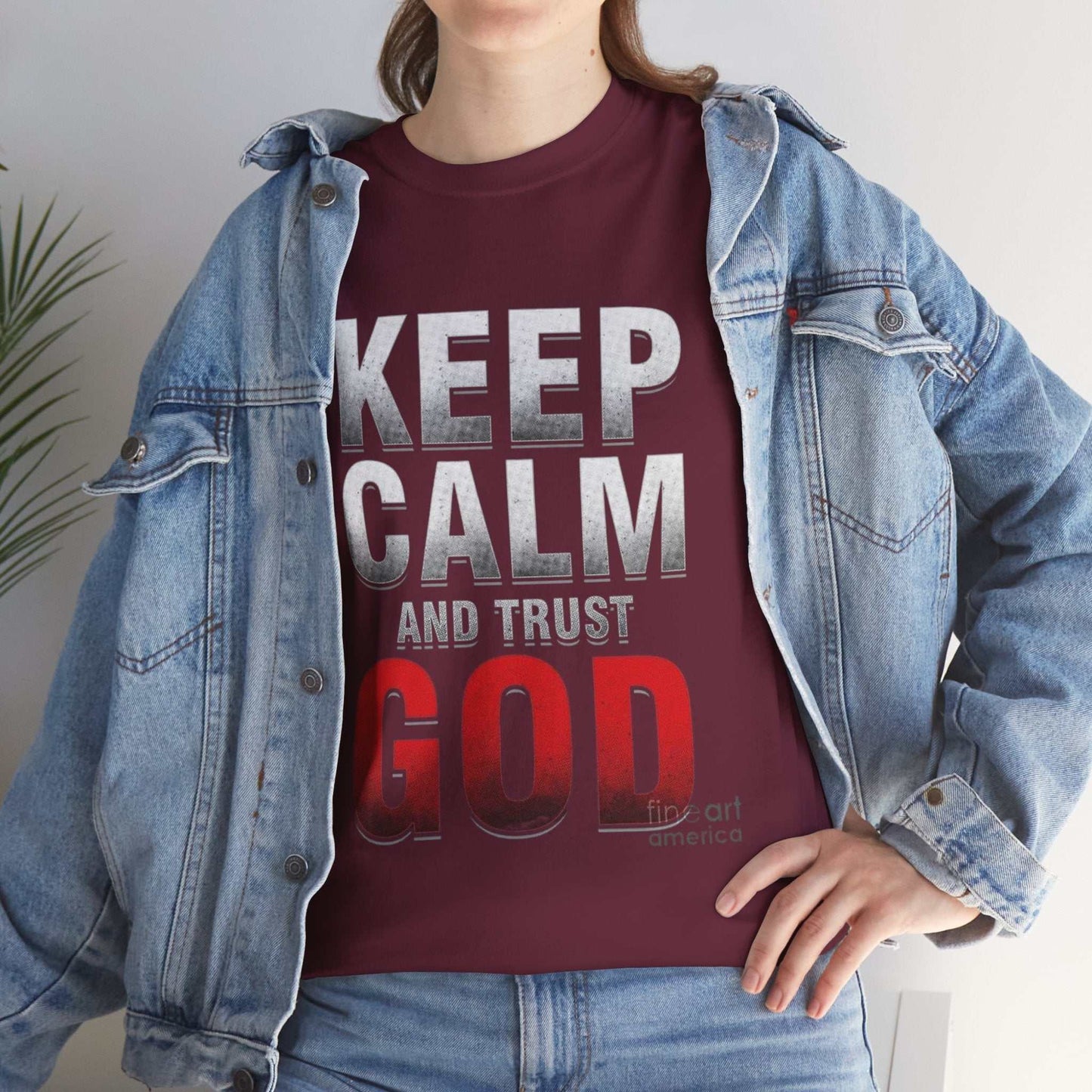 Inspirational Unisex Heavy Cotton Tee, Keep Calm and Trust God T-Shirt
