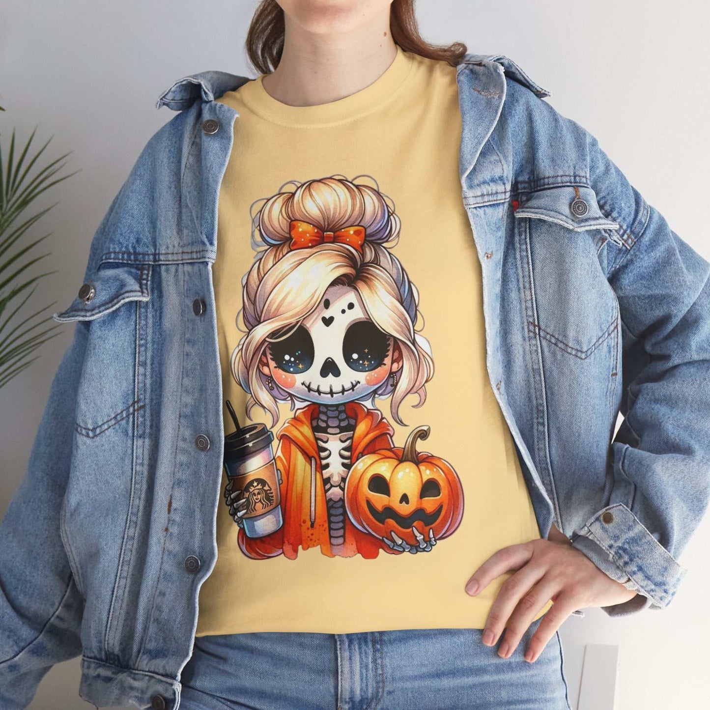 Halloween Skeleton Girlfriend Unisex Heavy Cotton Tee, Casual Halloween Shirt, Spooky Season Gift