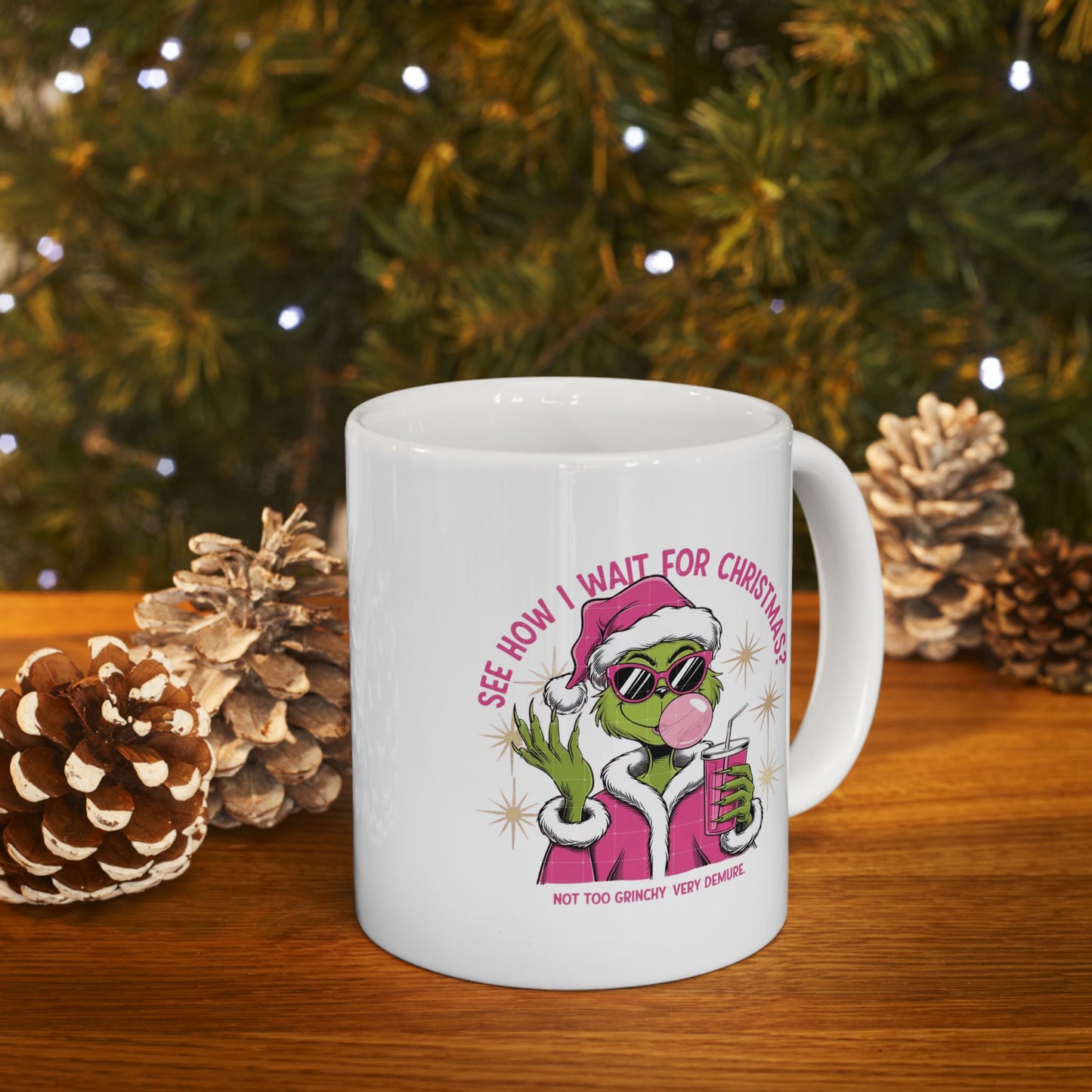 Very Demure Not Grinchy Mugs, Grinch Christmas Gift
