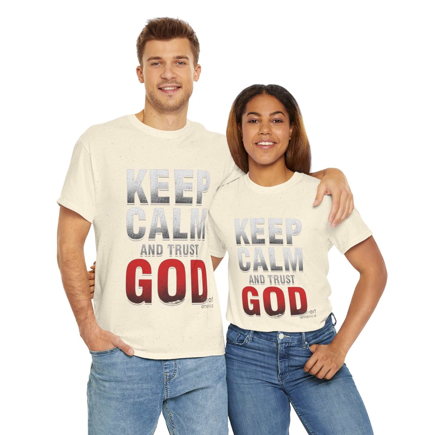 Inspirational Unisex Heavy Cotton Tee, Keep Calm and Trust God T-Shirt