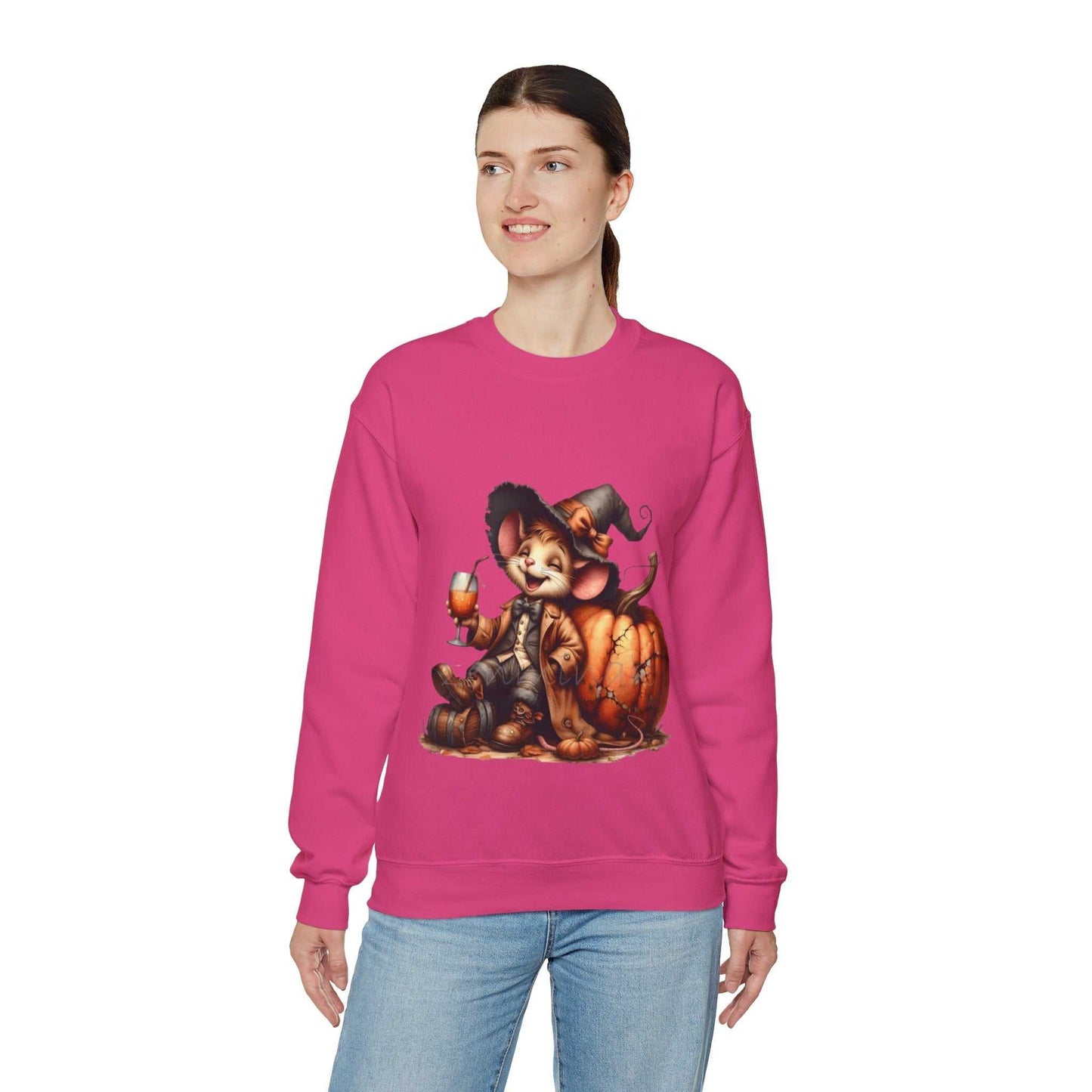 Funny Mouse Halloween Sweetshirt featuring a cute mouse with pumpkin design.