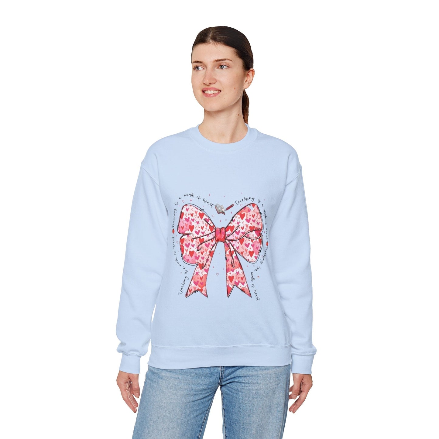 Teaching Is A Work Of Heart Sweatshirt, Coquette Teacher Valentine Gift