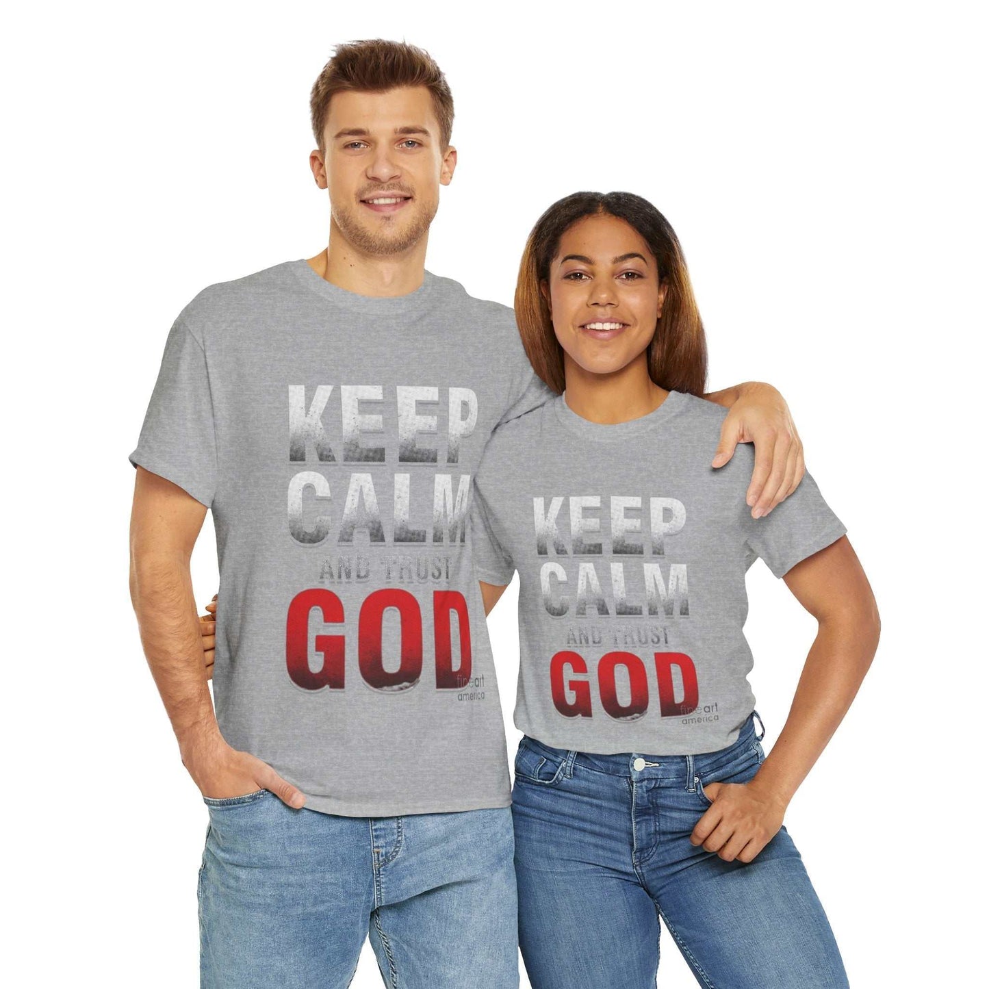 Inspirational Unisex Heavy Cotton Tee, Keep Calm and Trust God T-Shirt