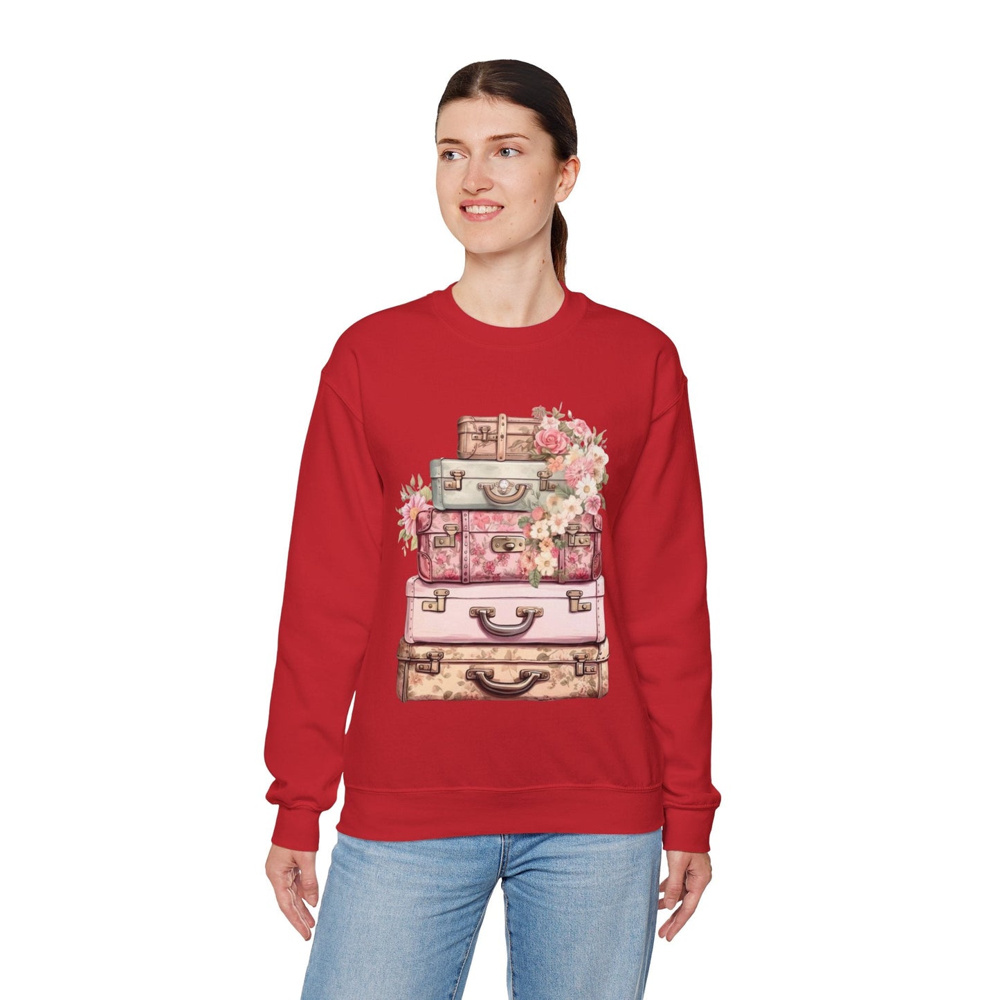 Vintage Floral Luggage Sweatshirt - Cozy Travel Inspired Apparel