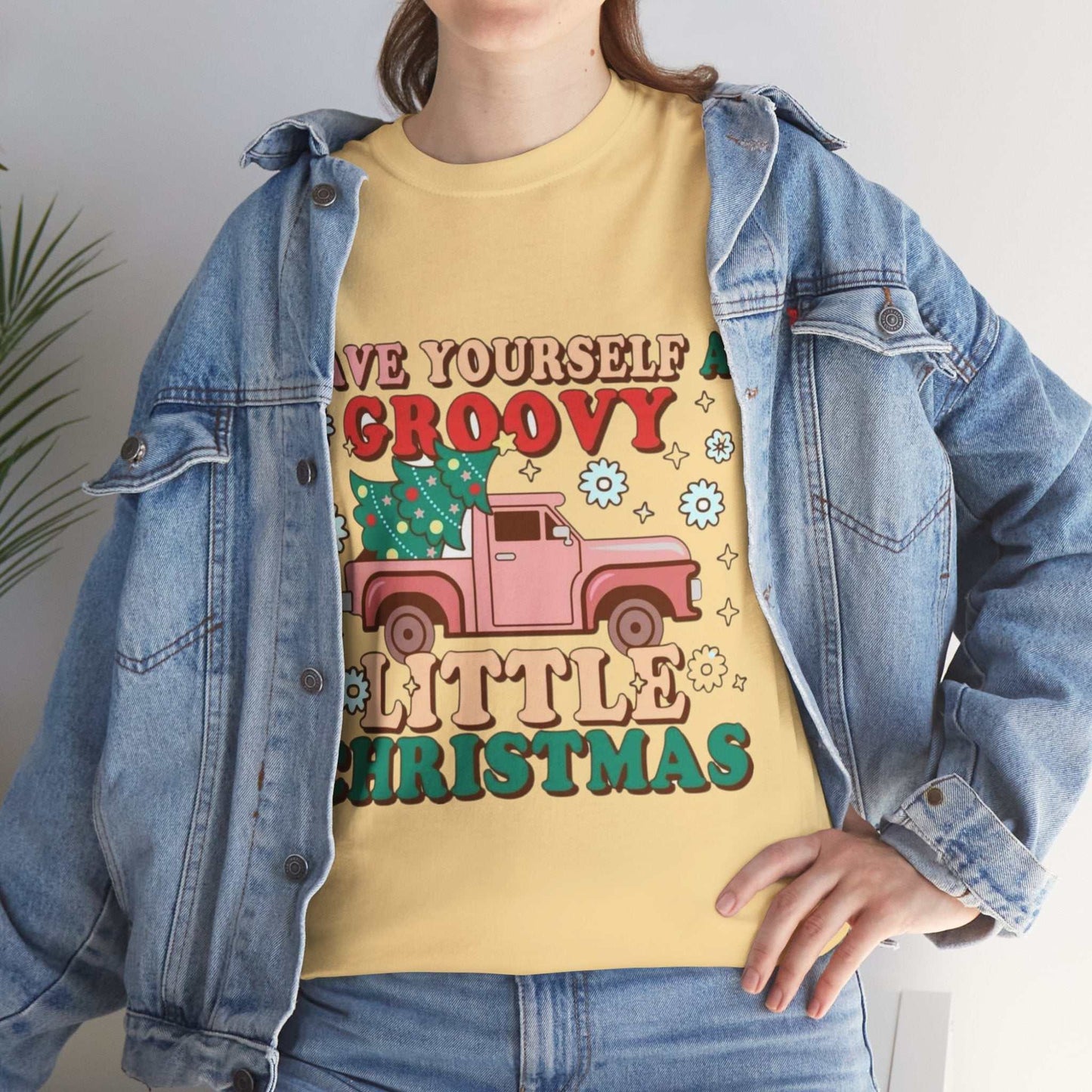 Retro Christmas shirt with "Have Yourself a Groovy Little Christmas" design.