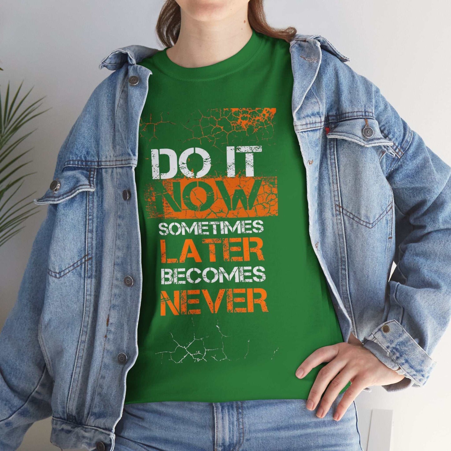 Motivational Unisex Heavy Cotton Tee - "Do It Now, Later, Never" - Perfect for Daily Wear