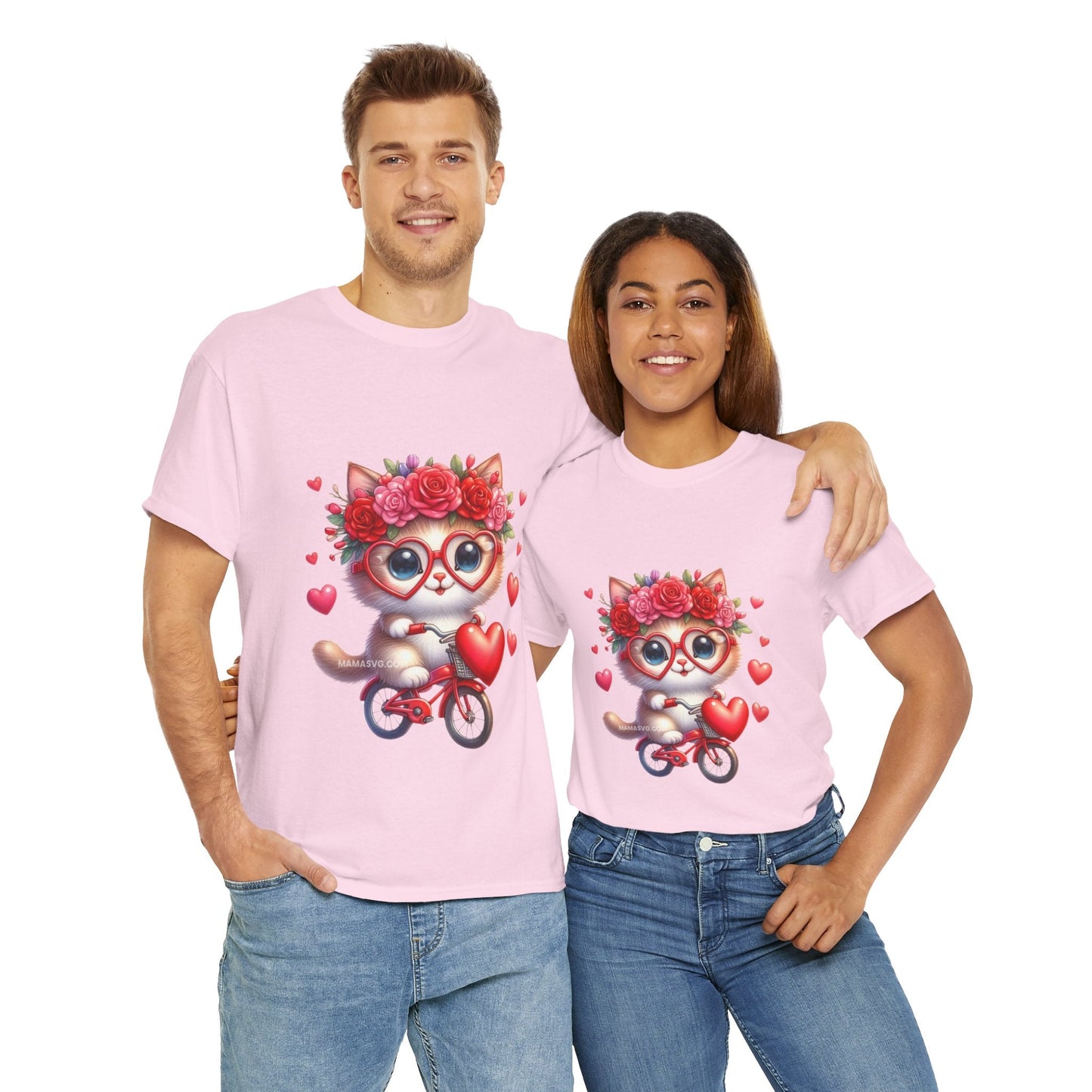 Biker Cat Cycling Hearts T-Shirt - Valentines Cat Lover Gift