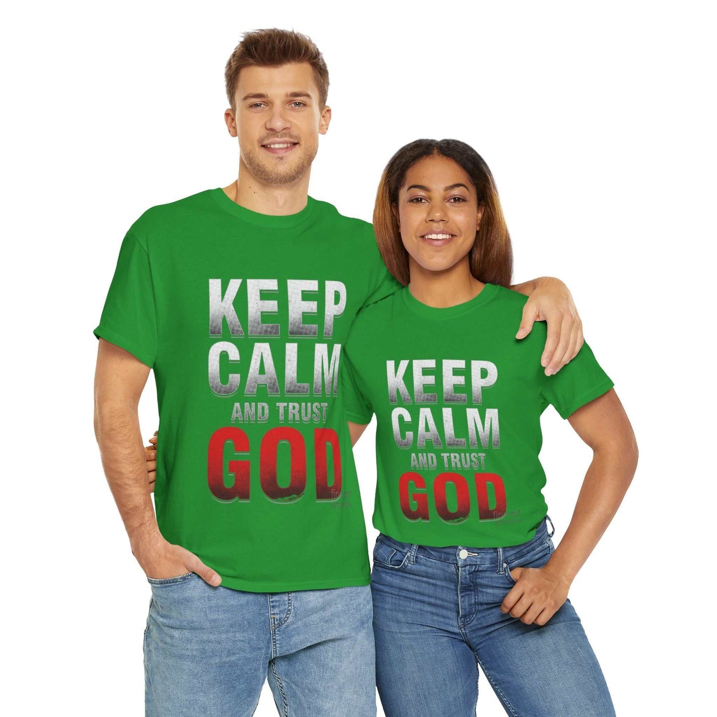 Inspirational Unisex Heavy Cotton Tee, Keep Calm and Trust God T-Shirt