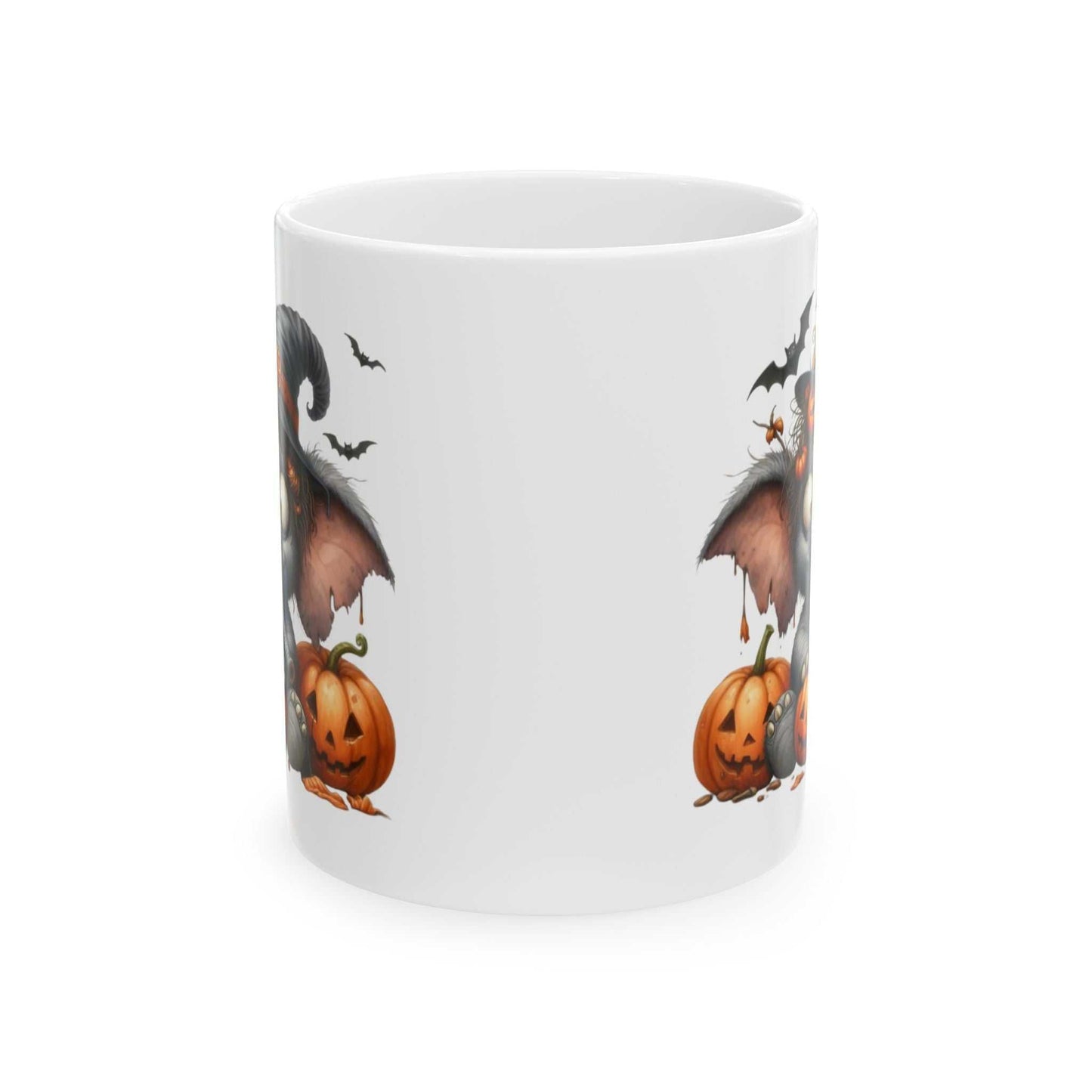 Funny Elephant Halloween Mug with spooky pumpkin design.