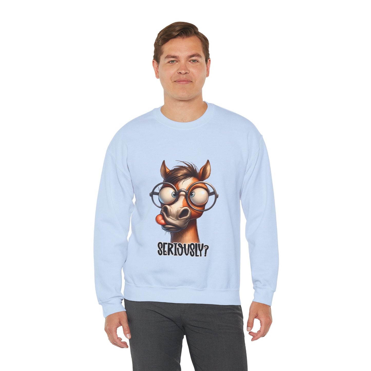 Funny Horse Graphic Crewneck Sweatshirt - 'Seriously?' Unisex Sweatshirt
