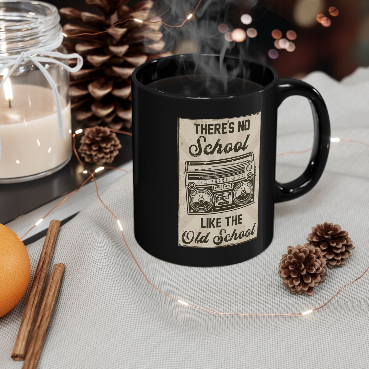 Retro Old School Mug with “Success” text printed on the front, available in 11oz and 15oz sizes, shown on a wooden table with a warm, vintage vibe
