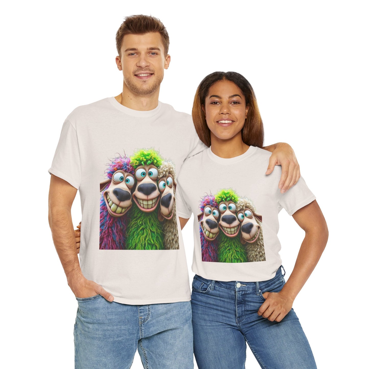 Whimsical Sheep Graphic Tee, Unisex Heavy Cotton Tee Gift