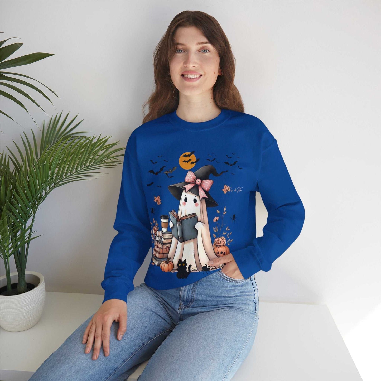 Ghost Book Sweatshirt, Ghost Reading Halloween Shirt with Coffee, Gift for Halloween Lovers