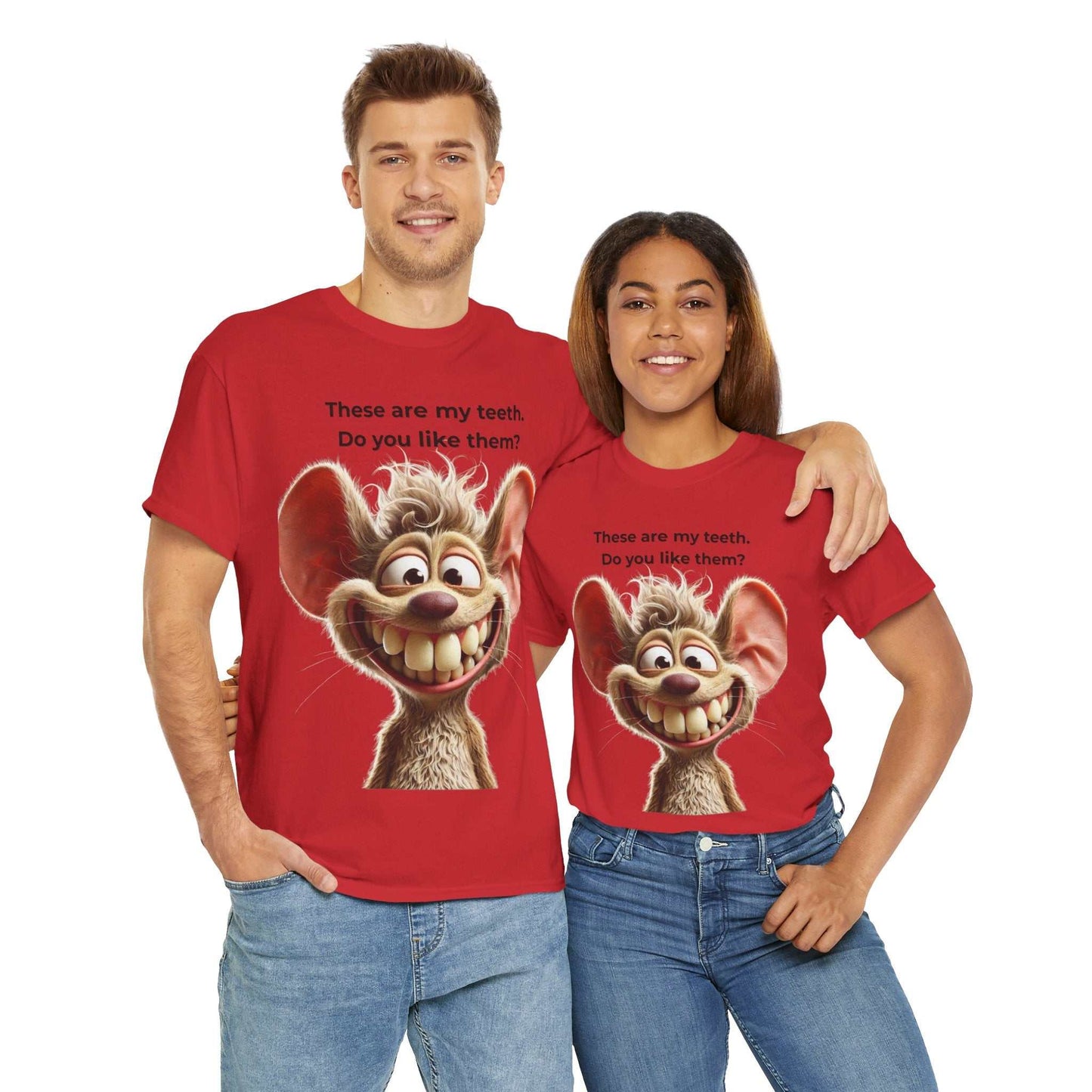 Funny Teeth Cartoon T-Shirt, Cute Unisex Heavy Cotton Tee, Gift for Teens Humor Shirt