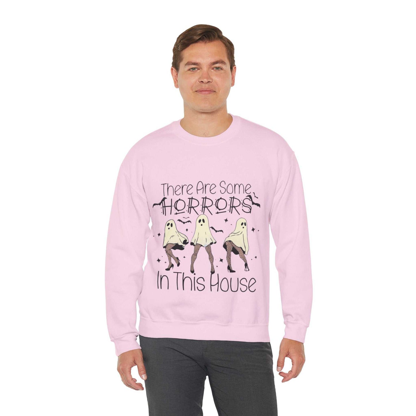 Funny Halloween sweatshirt with ghost design and "There Are Some Horrors in This House" text.