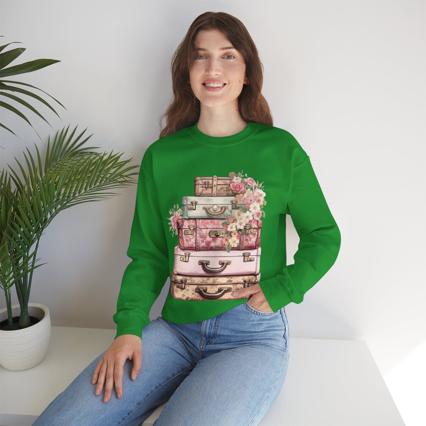 Vintage Floral Luggage Sweatshirt - Cozy Travel Inspired Apparel
