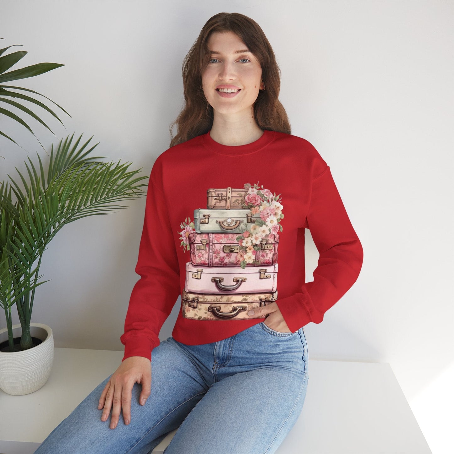 Vintage Floral Luggage Sweatshirt - Cozy Travel Inspired Apparel