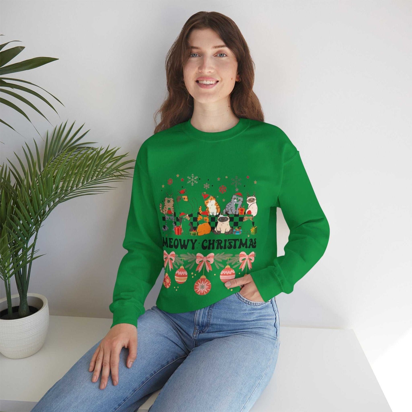 Meowy Christmas Sweatshirt, Cat Lover Christmas Gift
