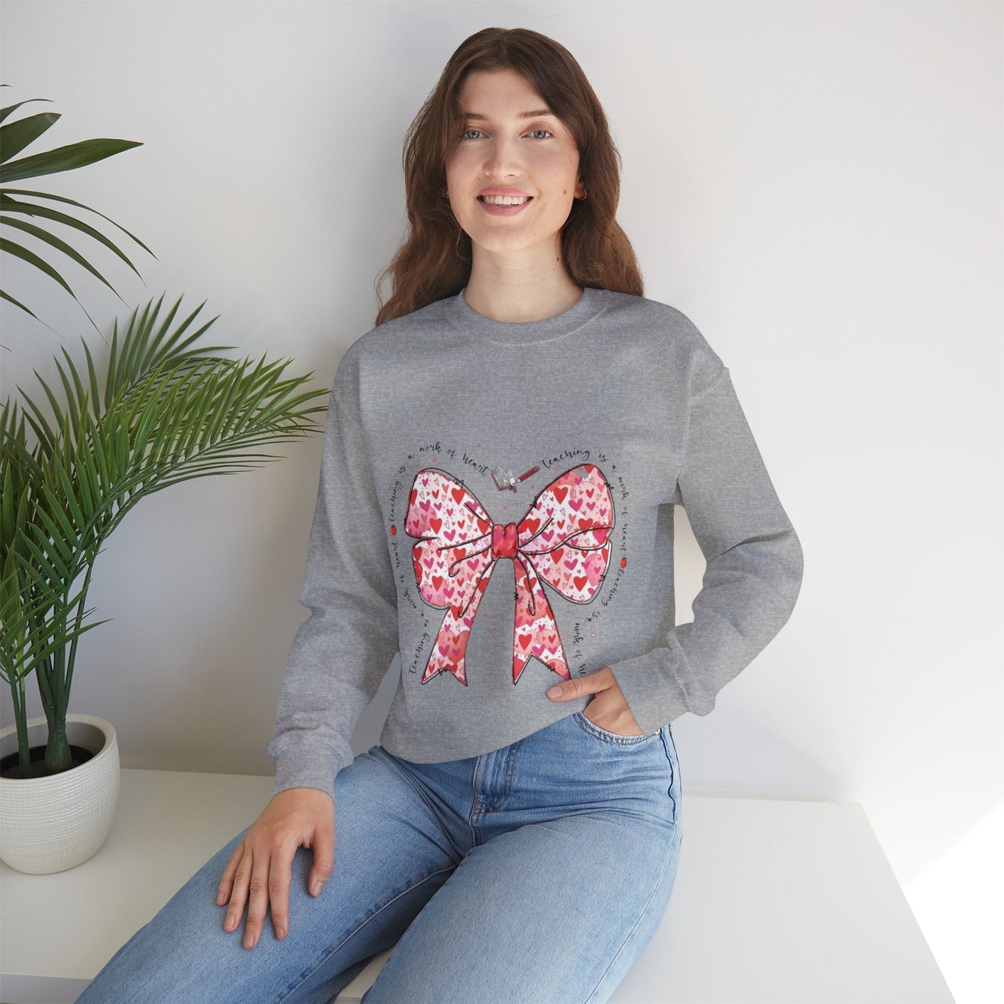 Teaching Is A Work Of Heart Sweatshirt, Coquette Teacher Valentine Gift