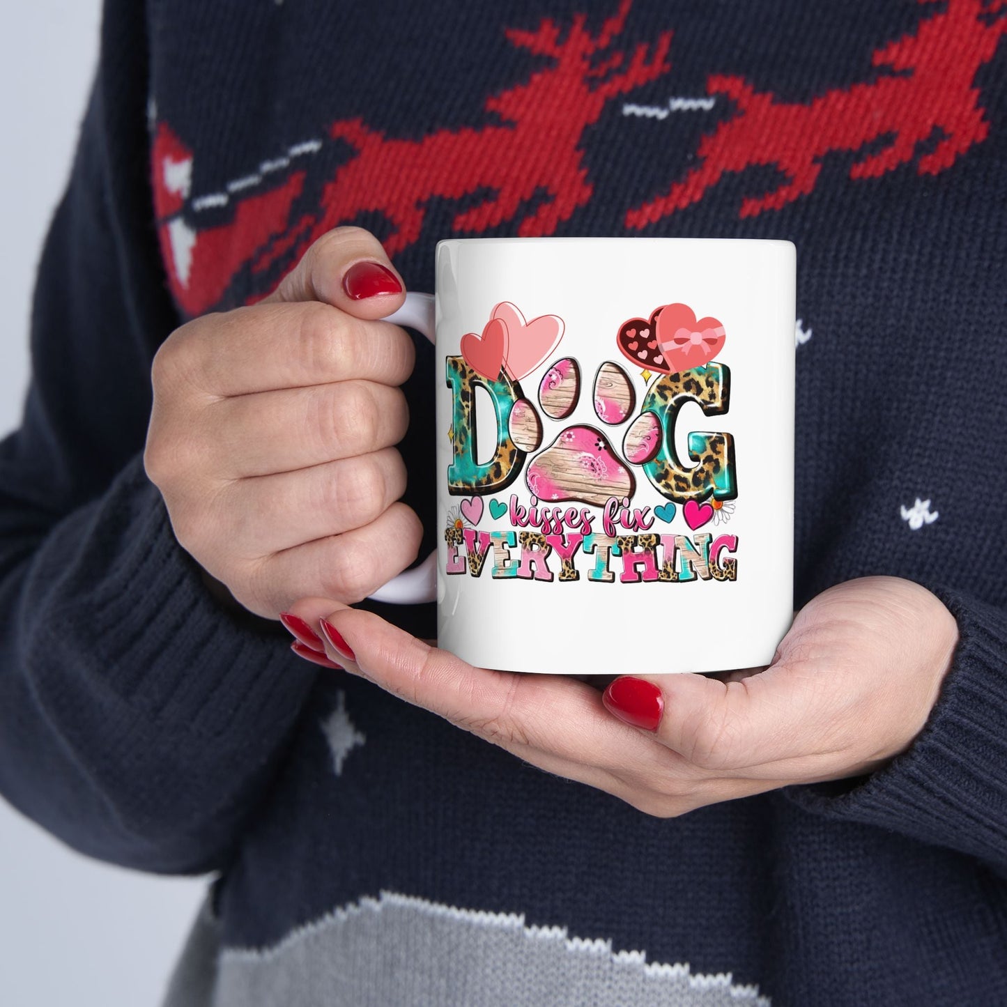 Dog Kisses Fix Everything Mugs, Gift For Mom Dog Lovers