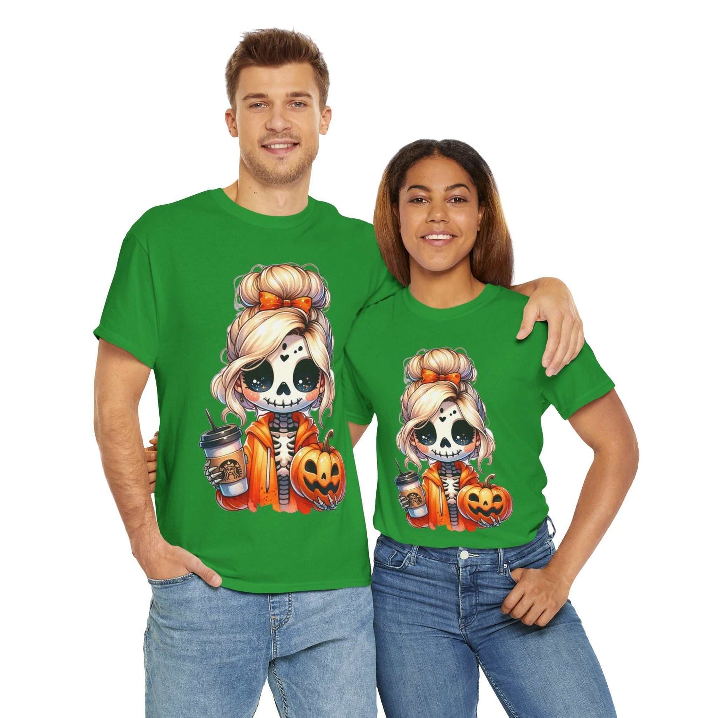 Halloween Skeleton Girlfriend Unisex Heavy Cotton Tee, Casual Halloween Shirt, Spooky Season Gift
