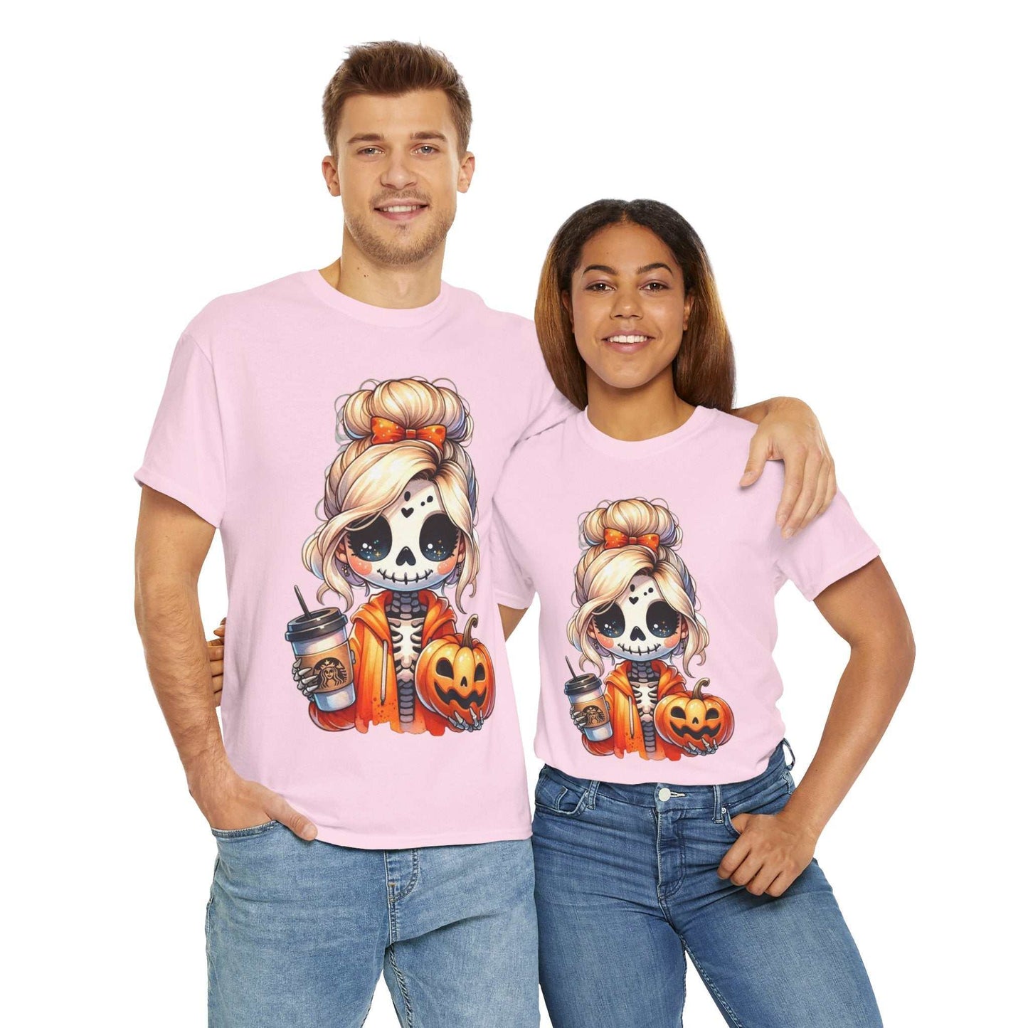 Halloween Skeleton Girlfriend Unisex Heavy Cotton Tee, Casual Halloween Shirt, Spooky Season Gift