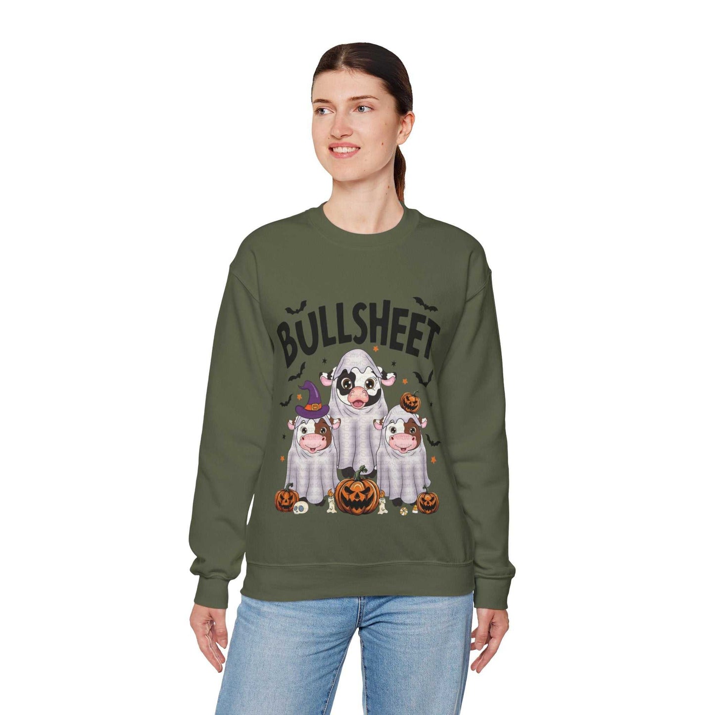 Funny Halloween Crewneck Sweatshirt | Bullsheet Cow Design, Gift for Halloween Lovers