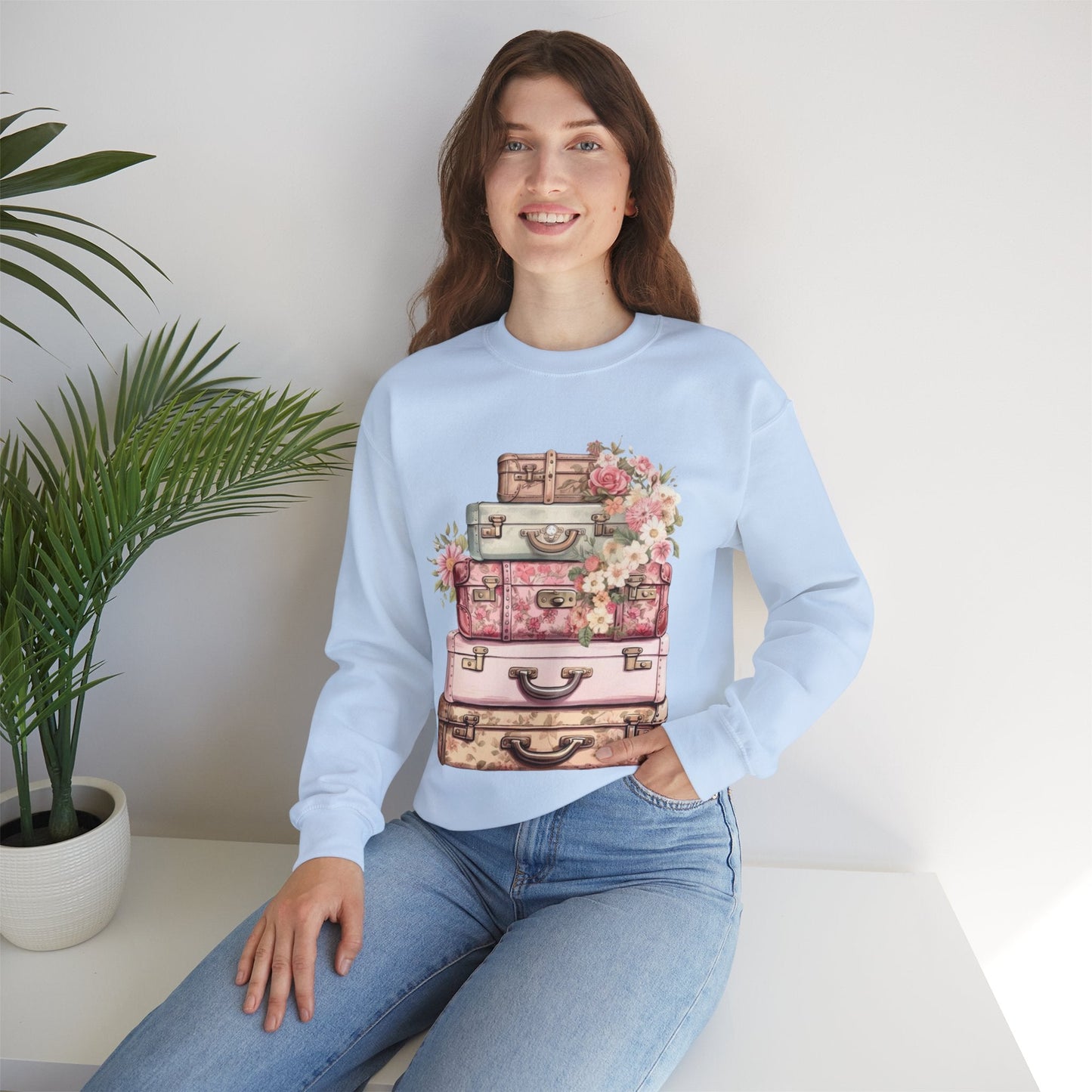 Vintage Floral Luggage Sweatshirt - Cozy Travel Inspired Apparel