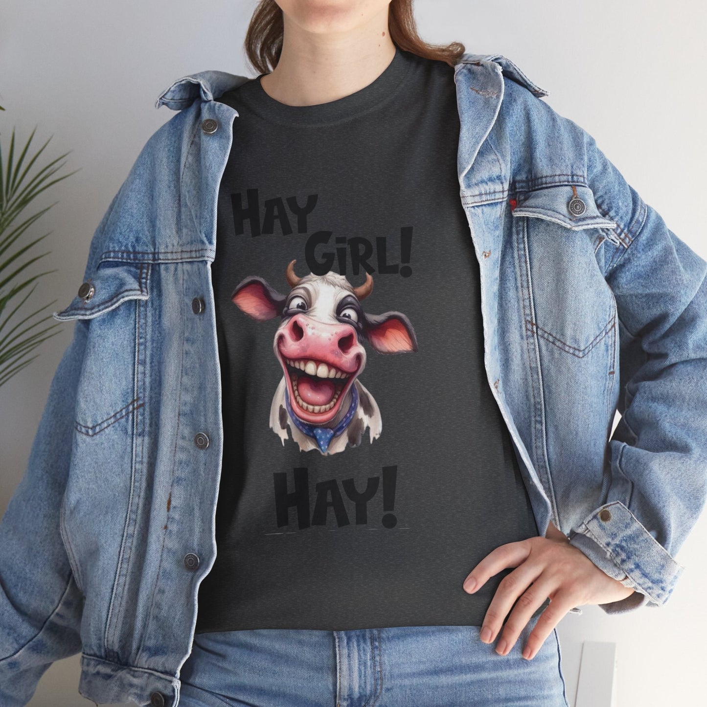 Funny Cow Graphic T-Shirt - 'Hay Girl! Hay!' Unisex Heavy Cotton Tee