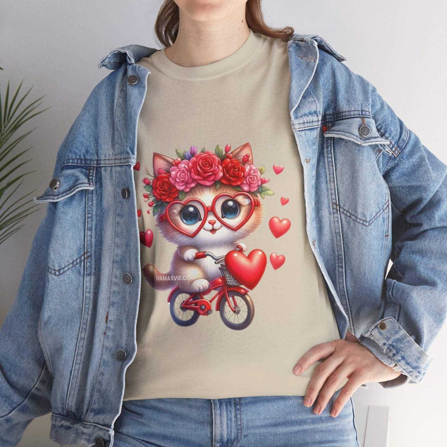 Biker Cat Cycling Hearts T-Shirt - Valentines Cat Lover Gift